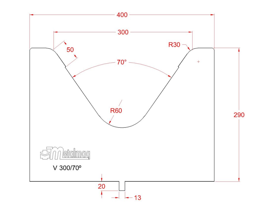 Diseño de la matriz con V=300 m/m a 70º