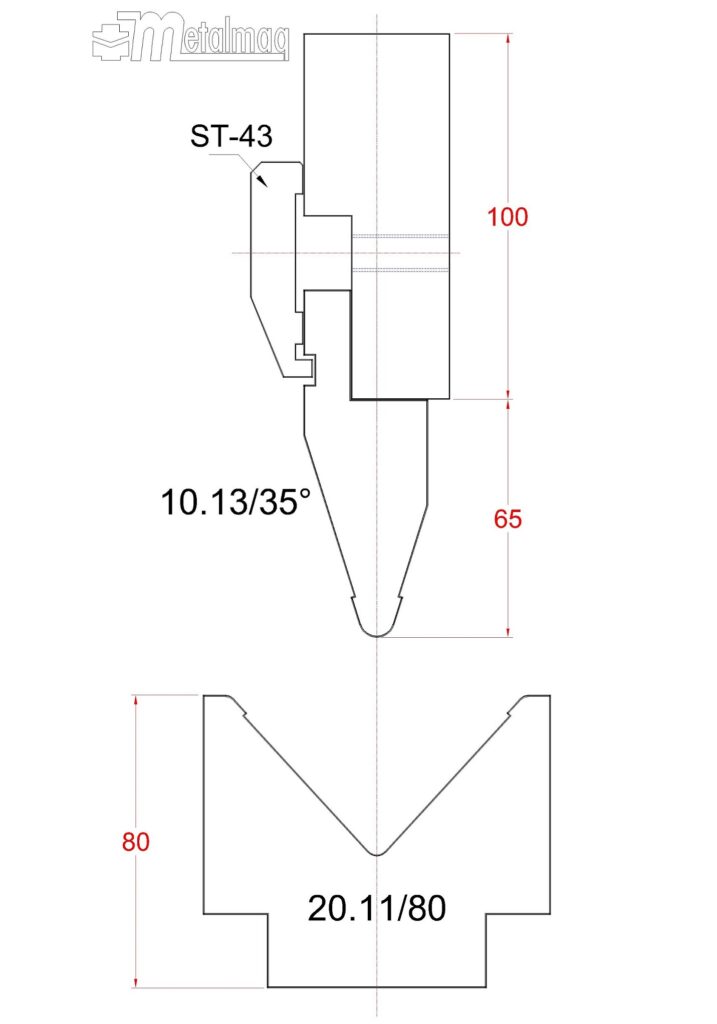 Oberwerkzeug Mod.
10.13/35º und Matrize Mod.
20.11/80 für PRESSE