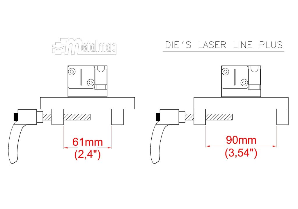 Die's Laser Line PLUS adaptable to dies up to 90 m/m wide
