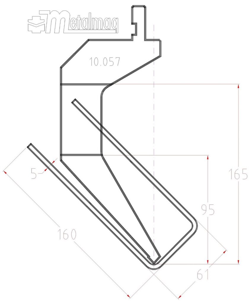 Sketch of the modified punch and the piece to be folded